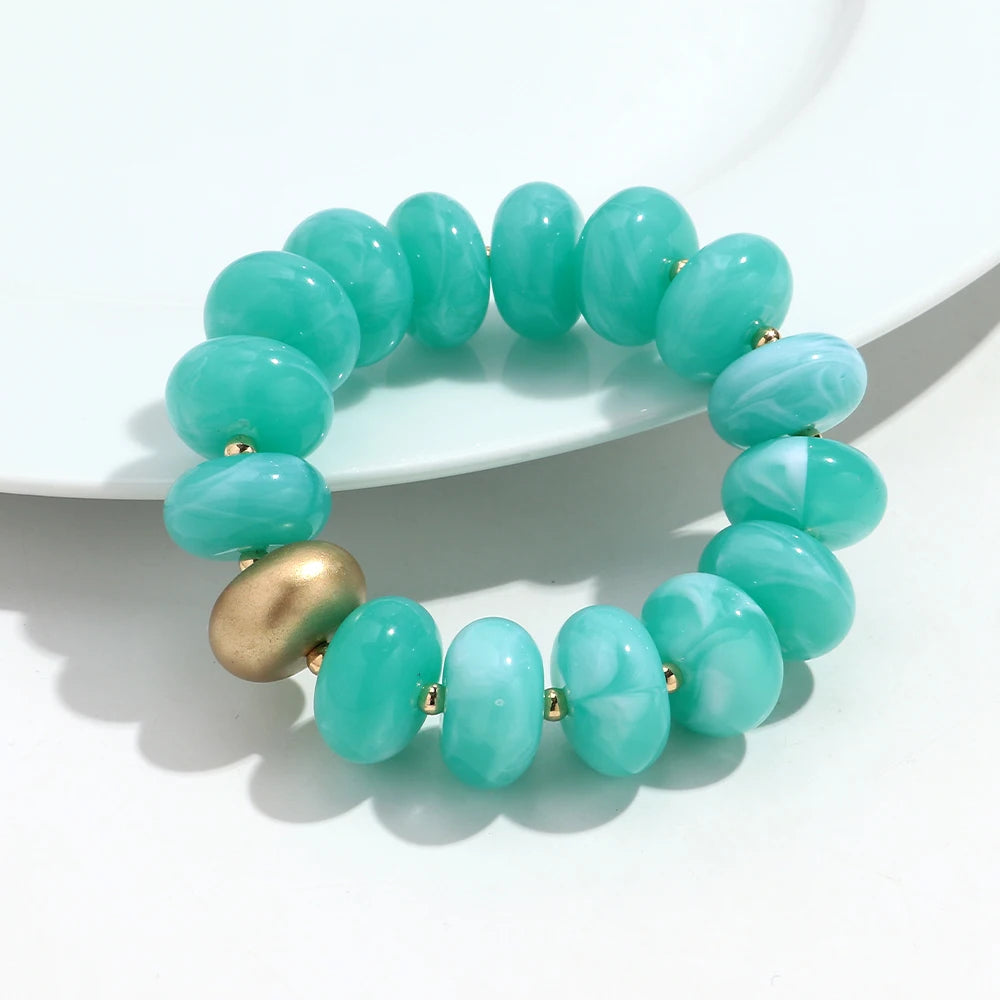 Boho Colorful Acrylic Geometric Flat Round Bead Stretch Bracelets Fashion Big Abacus Beaded Elastic Bracelet Jewelry 2026 Gifts