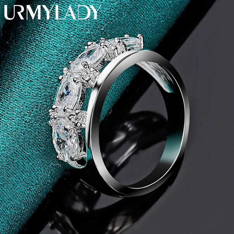URMYLADY 925 Sterling Silver Oval Zircon 7-10# Ring For Women Wedding Party Gift Fashion Charm Jewelry