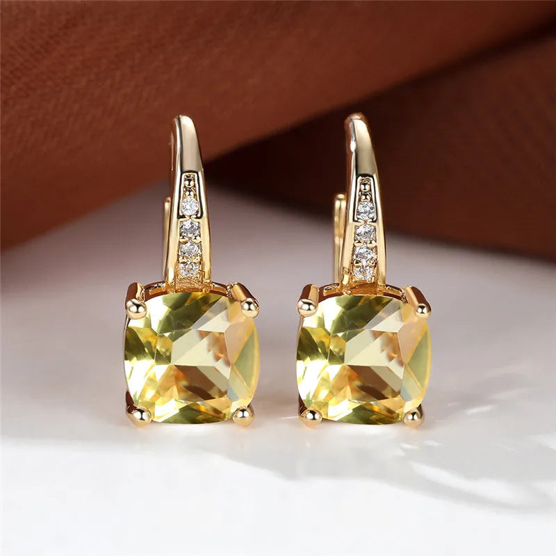 Blue Zircon Square Stone Luxury Crystal Rainbow Hoop Earrings Boho Gold Color Engagement Wedding Jewelry For Women