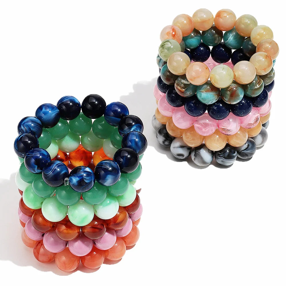 Bohemian Acrylic Colorful Marbled Elastic Round Beads Bracelets Trendy Geometric Stackable Bangle Bracelet Jewelry for woman