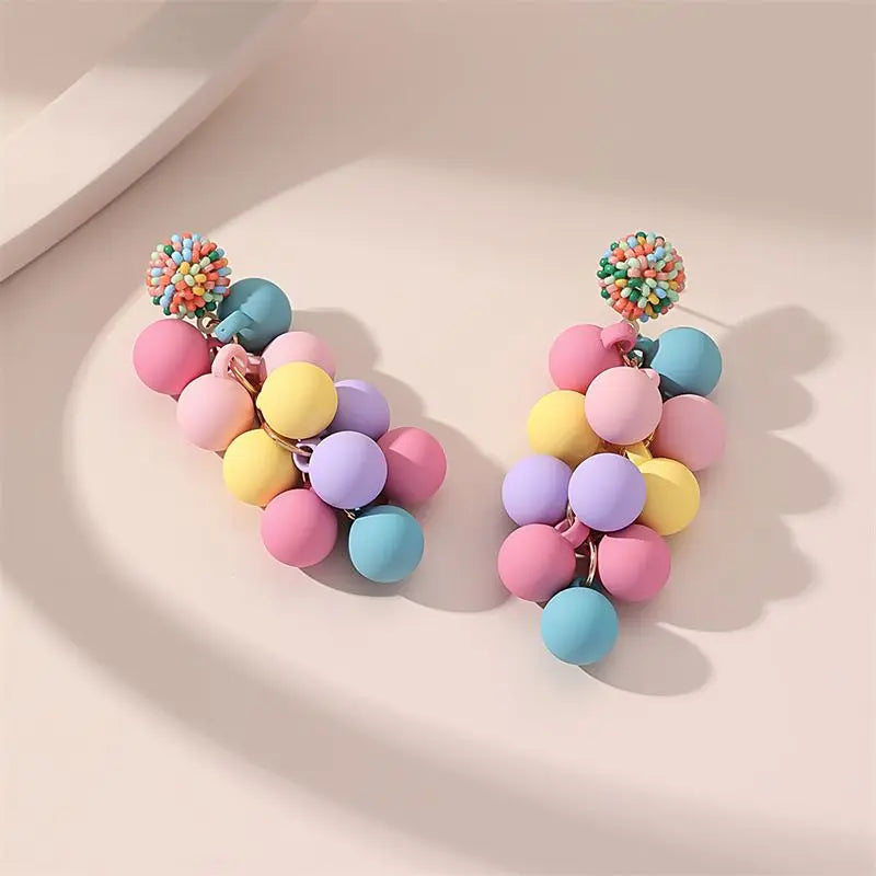 European and American New Women's Colorful Grape Long Earrings with a Design Sense, Handmade and Popular Jewelry, Holiday Gifts