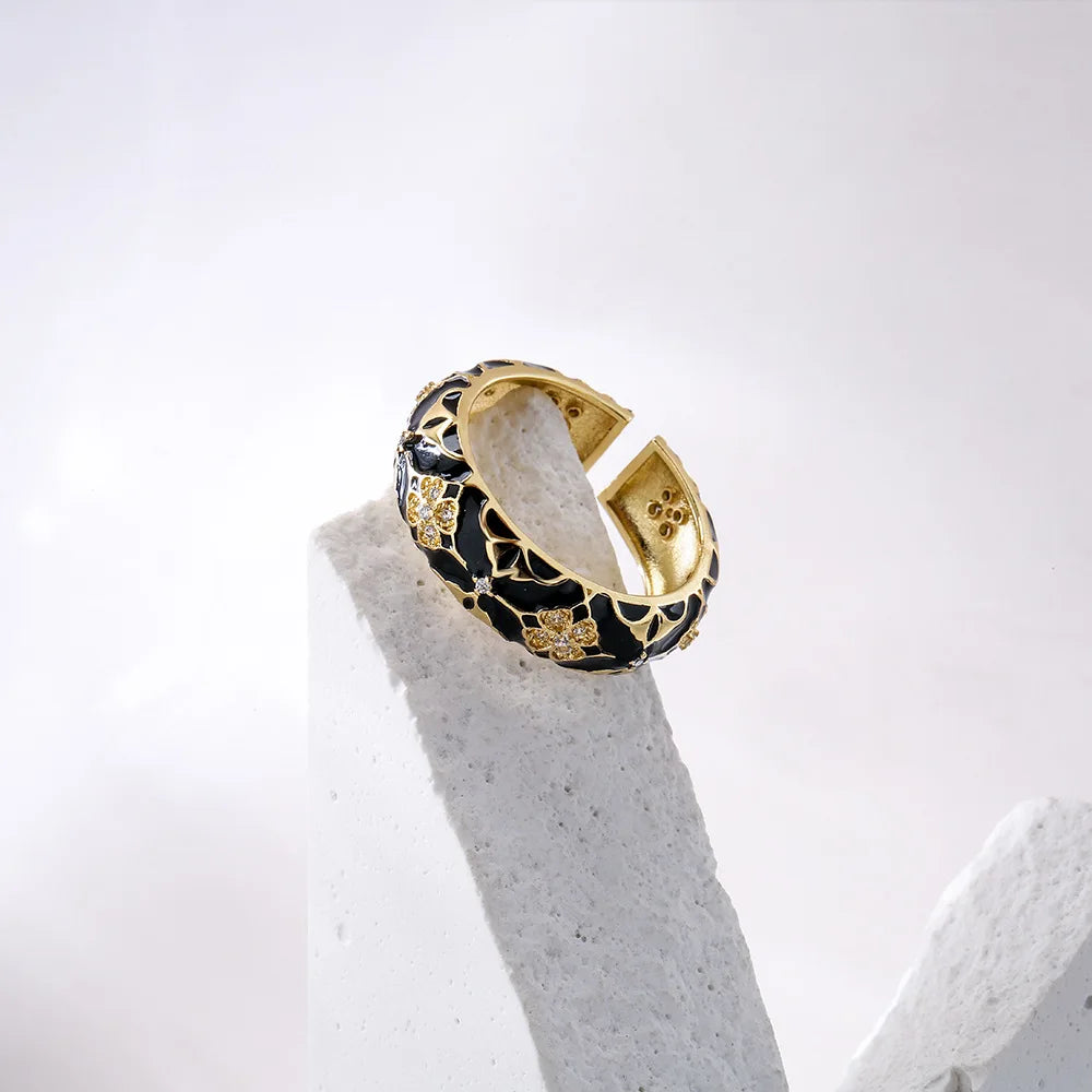 2025 Stylish new copper-plated 18K gold zircon dripping oil bohemian vintage geometric open ring gift