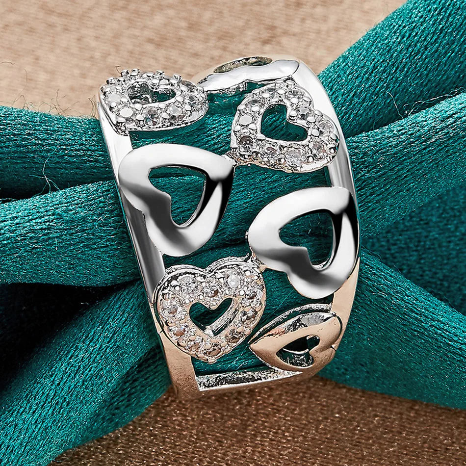 URMYLADY 925 Sterling Silver Hollow Smooth Heart Zircon Charm 7-10# Ring For Women Wedding Engagement Fashion Jewellery