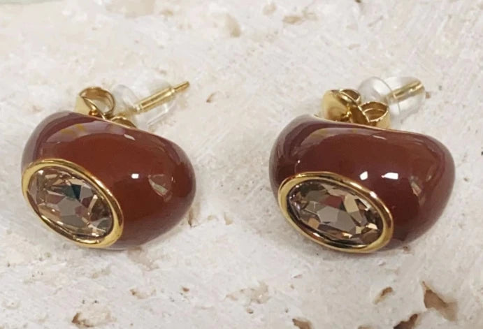 CARLIDANA High Quality Gold Plated Waterdrop Enamel Stud Earrings Jewelry Bridal Wedding Zircon Stone Earrings For Women