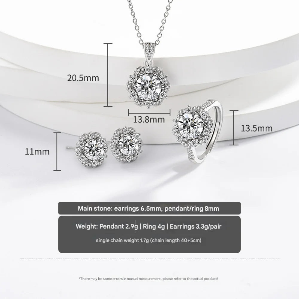 925 Sterling Silver Jewelry Set Round Zircon Necklace Earrings Ring Women Fashion Simple Birthday Wedding Party Jewelry Gift