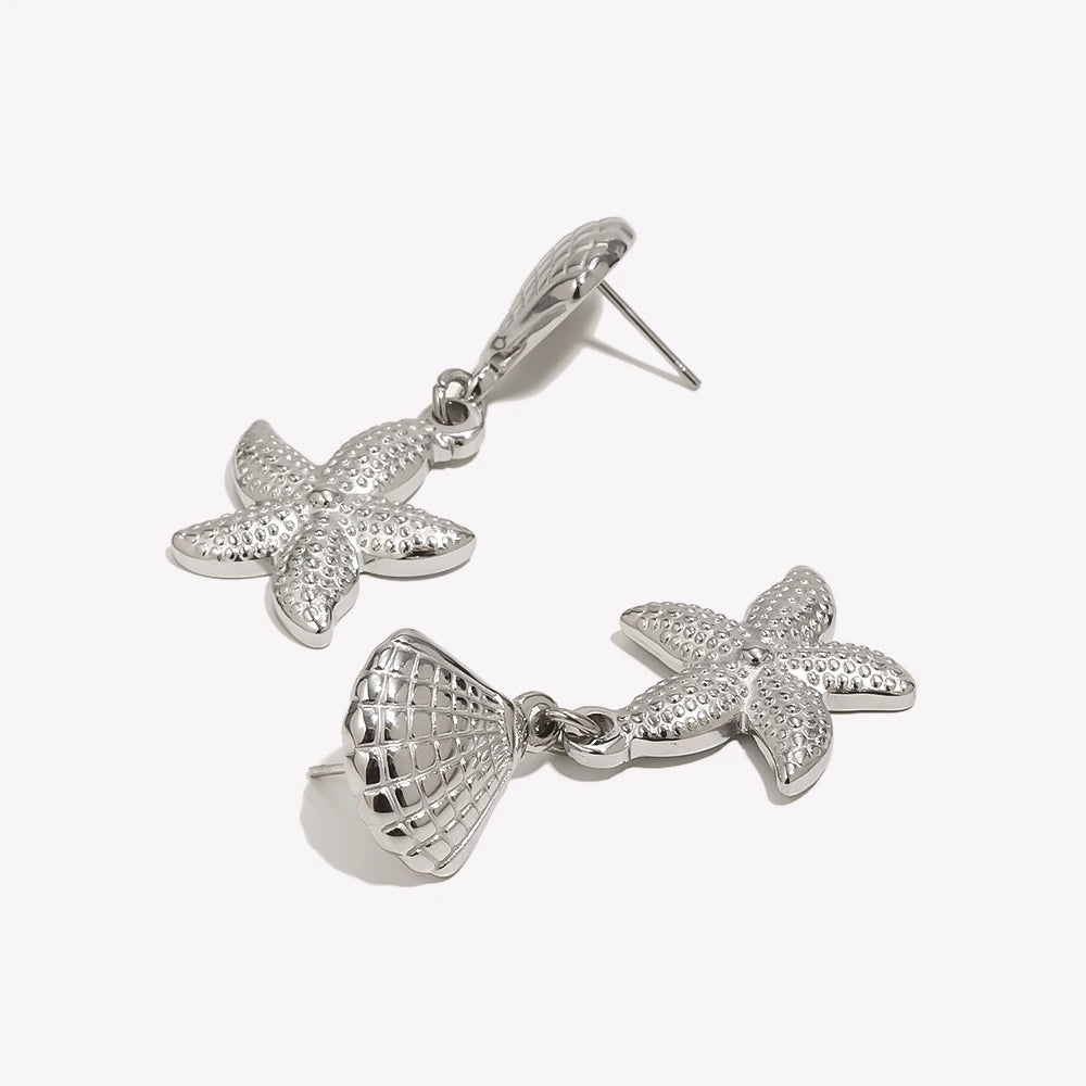 E.B.belle Scallop and Starfish Splicing Earrings 316L Stainless Steel Women's Earrings 18K Gold Plated Decoration