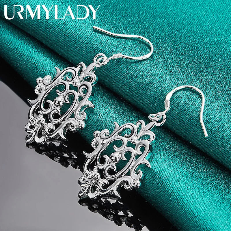 URMYLADY 925 Sterling Silver Hollow Flower Earrings Eardrop for Women Fashion Wedding Engagement Charm Jewelry