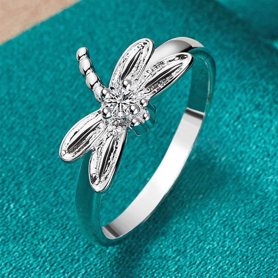 URMYLADY 925 Sterling Silver Dragonfly Necklace Bracelet Earring Ring Jewelry Set For Women Wedding Party Fashion Charm Gift