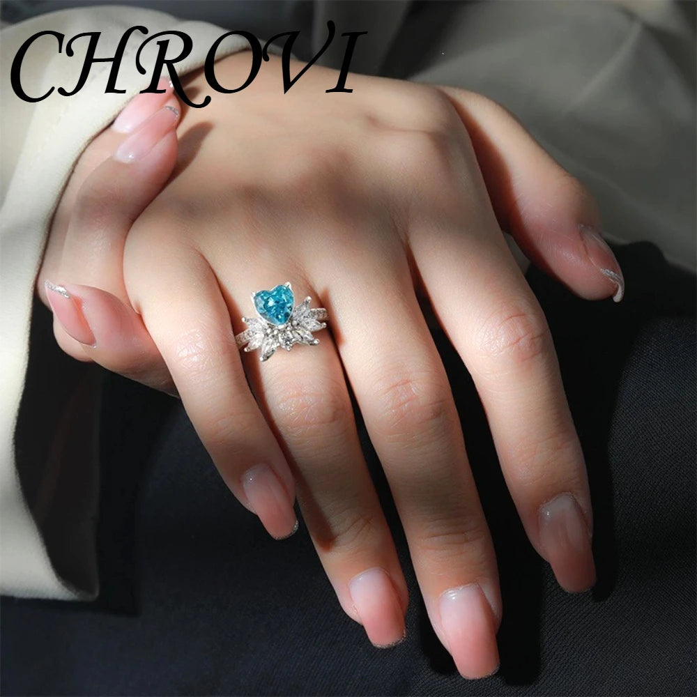 Light luxury 925sterling silver colorful gemstone ice flower ring for women,super sparkly high carbon diamond heart ring jewelry