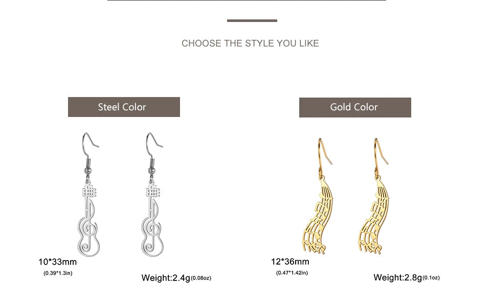 My Shape Music Note Drop Earrings for Women Men Gifts Stainless Steel Classic Musical Violin Dangle Earring Jewelry Musican Gift