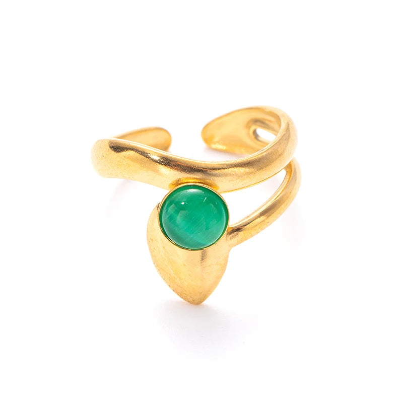 ANENJERY 316L Stainless Steel Colorful Stone Water Droplets Open Ring for Women Personality Niche Jewelry Niche Gifts Wholesale