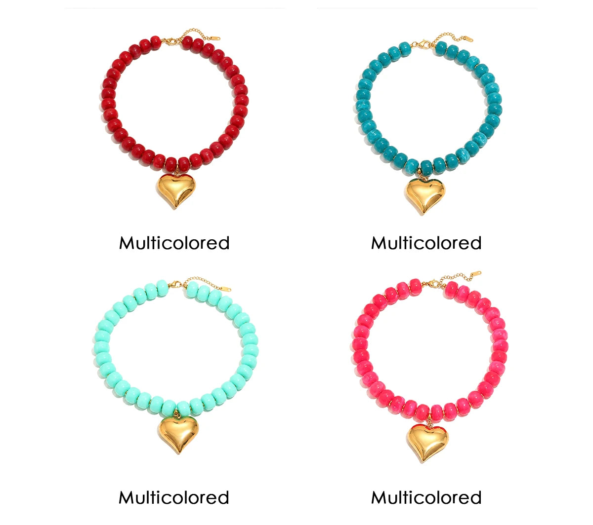 E.B.belle Candy Color Bead Heart Charm Necklaces Colorful Dopamine Resin Chain Necklace Tarnish Y2K Fashion Women Jewelry