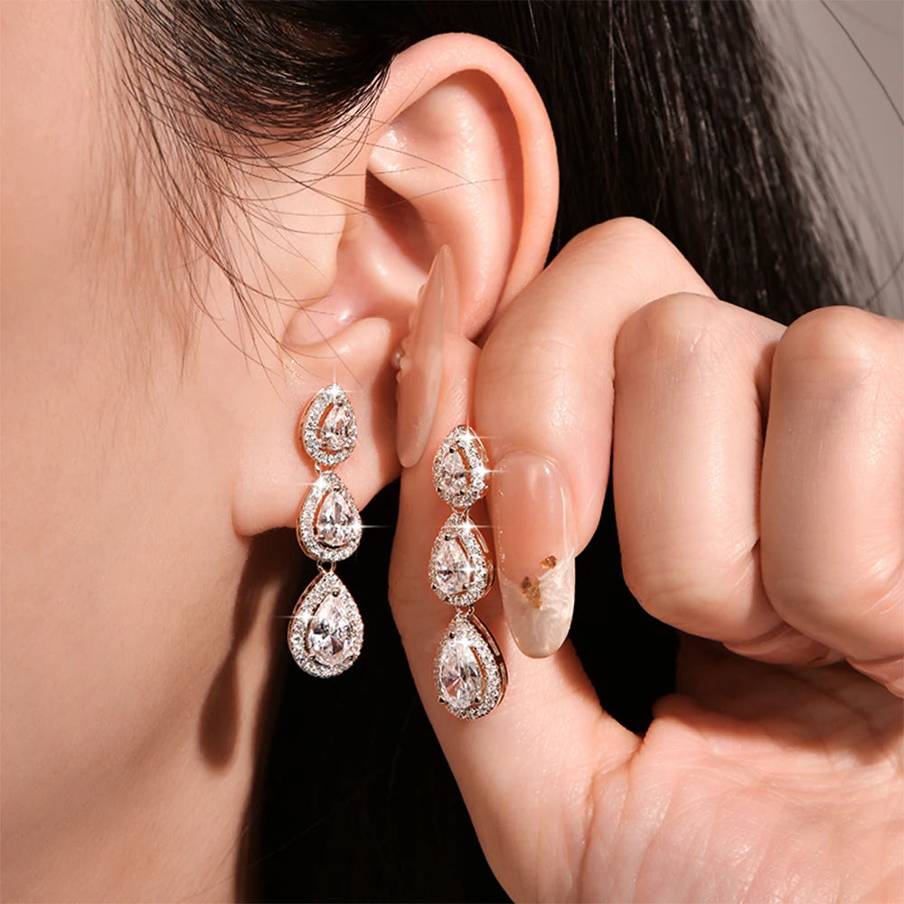 OXTAO Pear Cut D Moissanite&CZ Dangle Drop Earrings with Certified for Women Waterdrop Tassel Earrings Jewelry 14K Gold Filled
