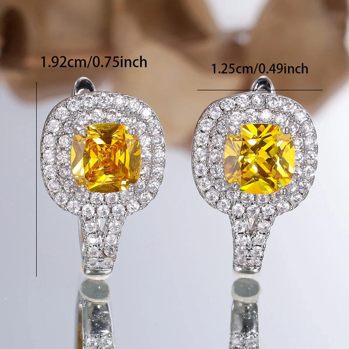 Small Square Charm Yellow Zircon Stone New Trendy Hoop Earrings Charm Cute Female Rose Gold Color Wedding Jewelry For Women