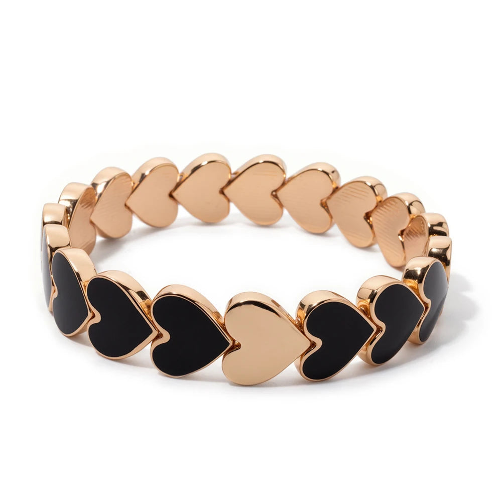 BEUTIFOR Drop Oil Love Shape Beaded Elastic Bracelets For Women Colorful Boho Beads Chunky Peach Love Wrist Accessory