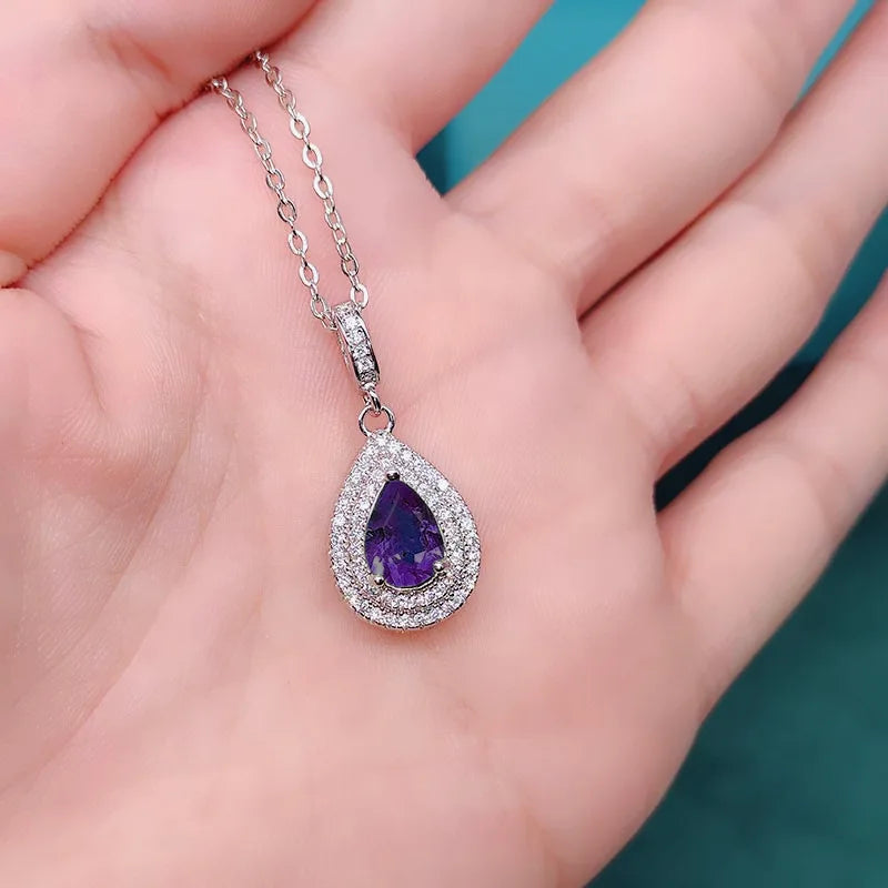 Huitan Women Pendant Necklace Water Drop Design Versatile Fashion Party Daily Inlaid Shiny CZ Silver Color Accessories Jewelry