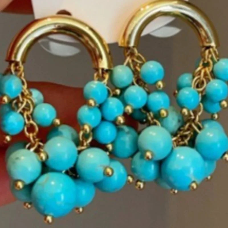 NISHIZAWA Turquoise Earrings for Women Vintage Bohemian Tassels Sweet Jewelry Palace Style Fashion Elegant Pendientes Mujer
