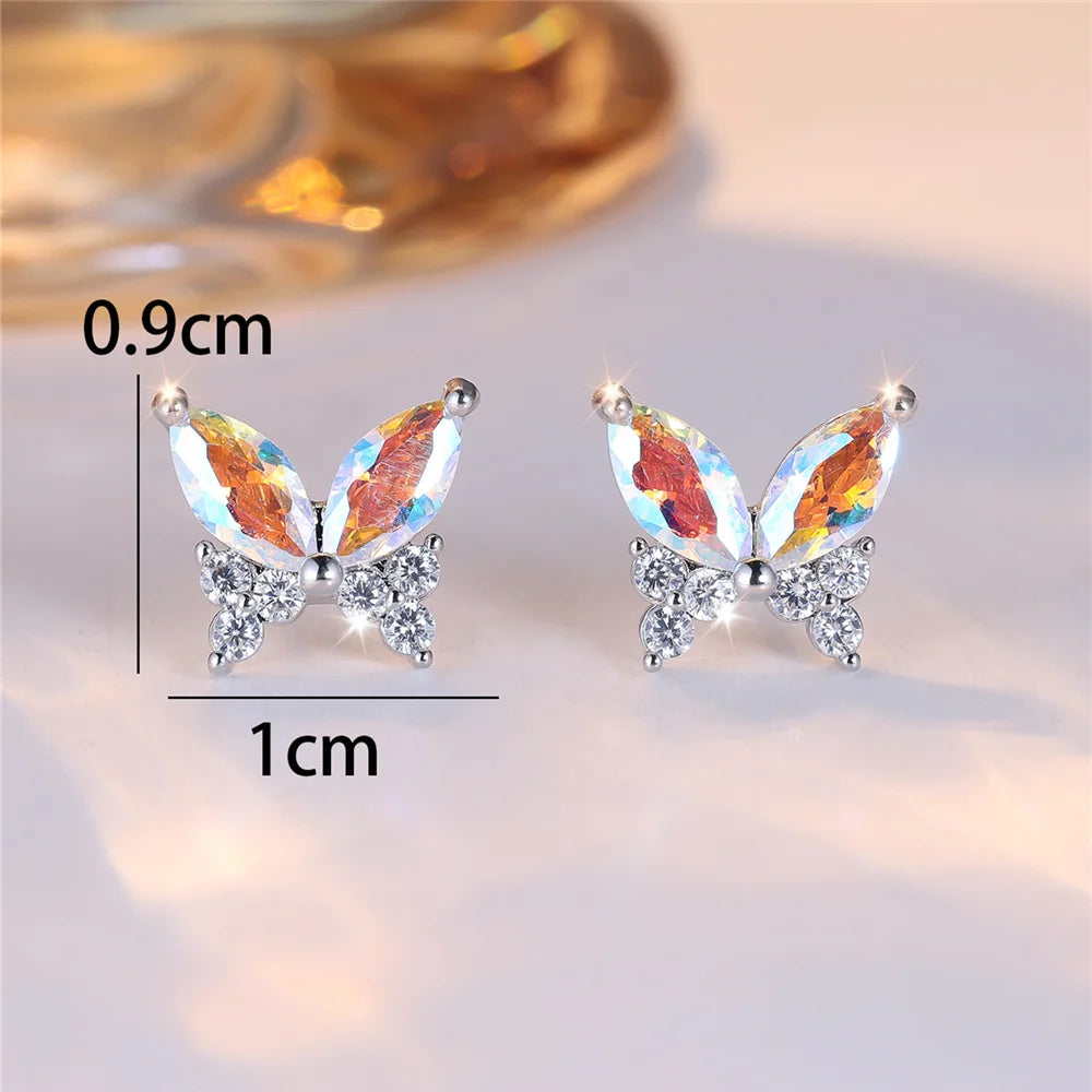 Cute Female White Butterfly Zircon Stone Stud Earrings Silver Color Uquare Girlfriend Gift Wedding Jewelry For Women