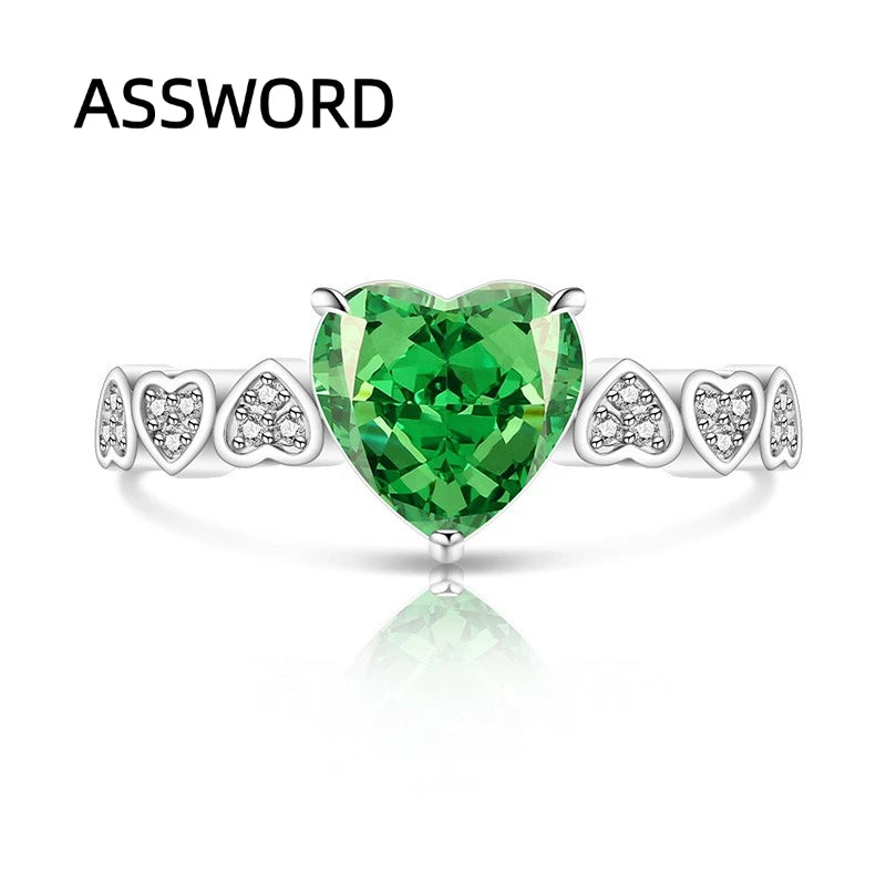 925 Sterling Silver Heart Cut Birthstone Ring for Women Multi Heart Pave CZ Band Solitaire Wedding Band Romantic Jewelry Gift