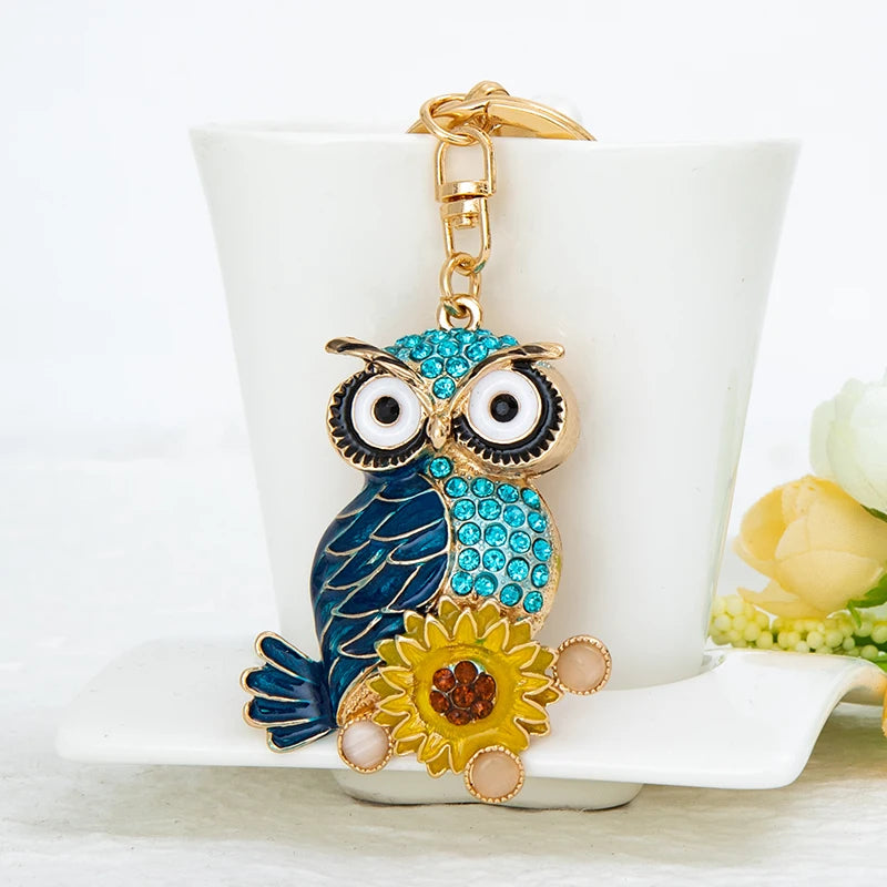 EASYA New Design Crystal Owl Keychain Full Rhinestone Key Ring Key Holders For Women Bag Accessories Cute Animal Car Key Chain
