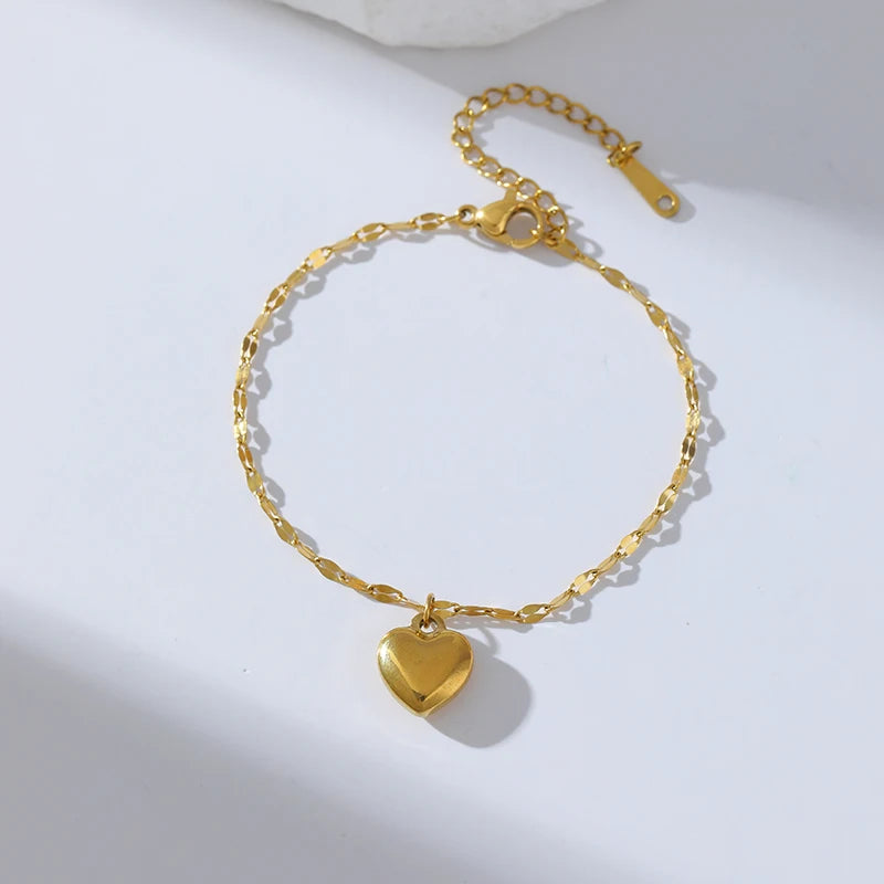 EILIECK New Fashion Heart Love Charm Bracelet For Women Trendy Wrist Chain Stainless Steel Metal Jewelry Bangles Lady Gift