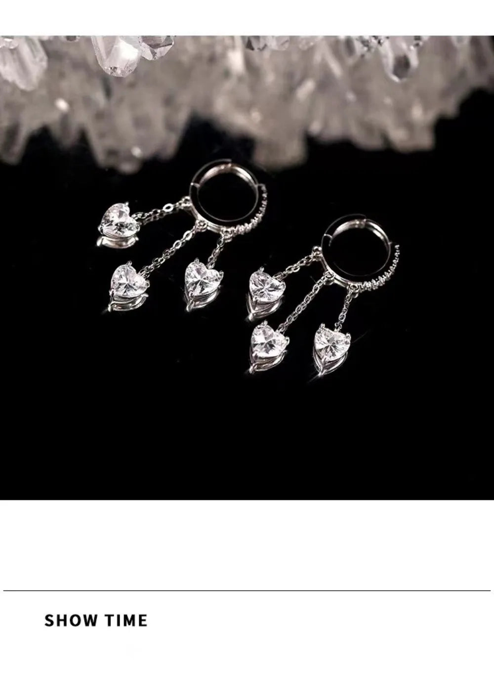 Light Luxury 925 Sterling Silver Sparkling Heart Tassel Fairy-Style Boutique Women's Earrings