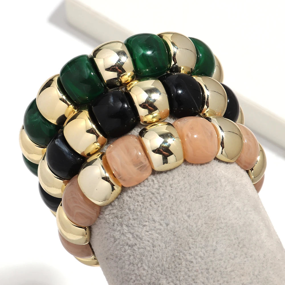 Vintage Acrylic Coloful Geometric Beads Elastic Bangle Bracelets Fashion Resin Golden CCB Bead Stackable Bracelet Women Jewelry
