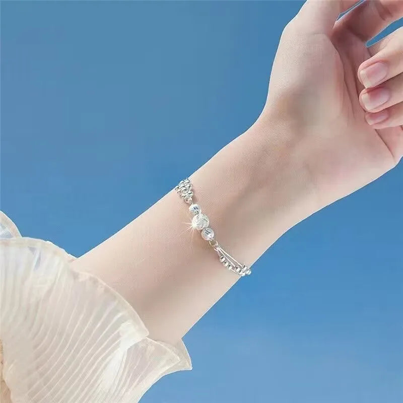 Fine 925 Sterling Silver Lucky Beads Ball Bracelet For Women Luxury Adjustable Bracelet Party Beautiful Jewelery Holiday Gifts