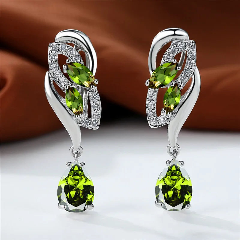 Luxury Female Blue Rainbow Stone Earring Silver Color Clip Earrings For Women Charm Crystal Zircon Wedding Jewelry