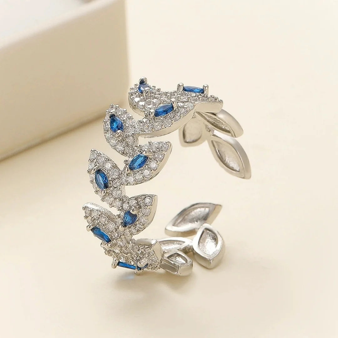 Luxury Female White Blue Zircon Stone Silver Color Wedding Rings Promise Open Adjustable Engagement Jewelry For Women