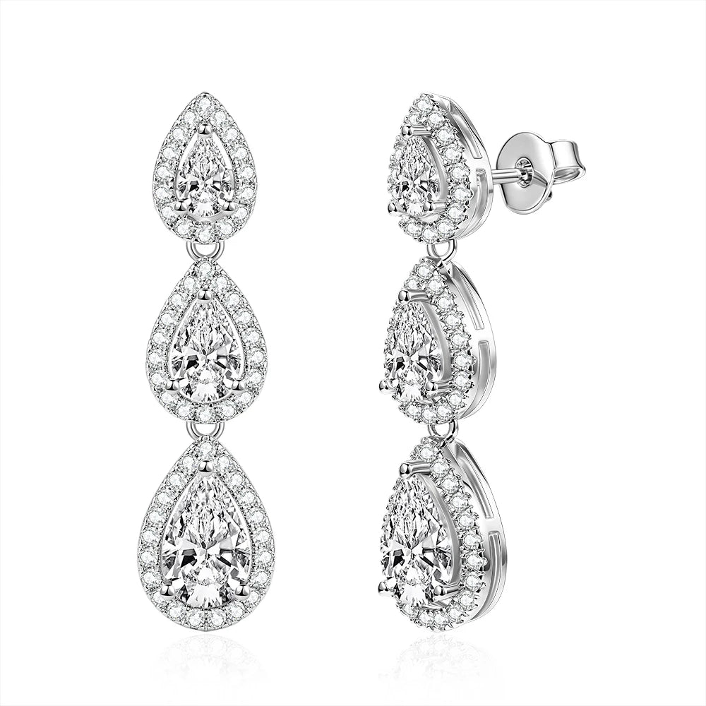 OXTAO Pear Cut D Moissanite&CZ Dangle Drop Earrings with Certified for Women Waterdrop Tassel Earrings Jewelry 14K Gold Filled