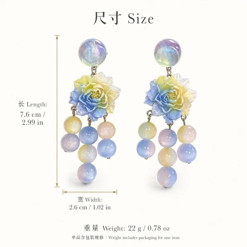 Gradient Floral Earrings for Women Tassels Beads Vintage Palace Style Jewelry Elegant Fashion Light Luxury Aretes De Mujer