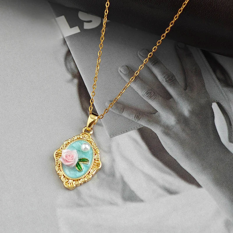 ANENJERY 316L Stainless Steel Irregular Pendant Flower Butterfly Heart Necklace For Women Romantic Niche Jewelry Gifts Wholesale