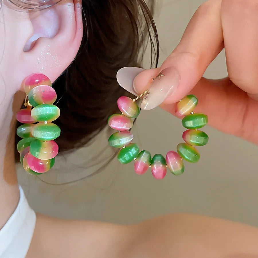 Summer Fashion Round Resin Hoop Earrings Minimalist Fresh Style Unique Design Elegant Versatile Ear Jewelry for Women
