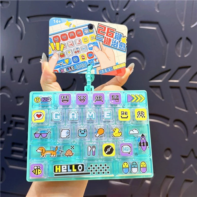 Silicone 26 Key Press Button Fidget Bag Charm Keychain Stress Relief Decompression Keyboard Keyring for Family Party Adults Kids