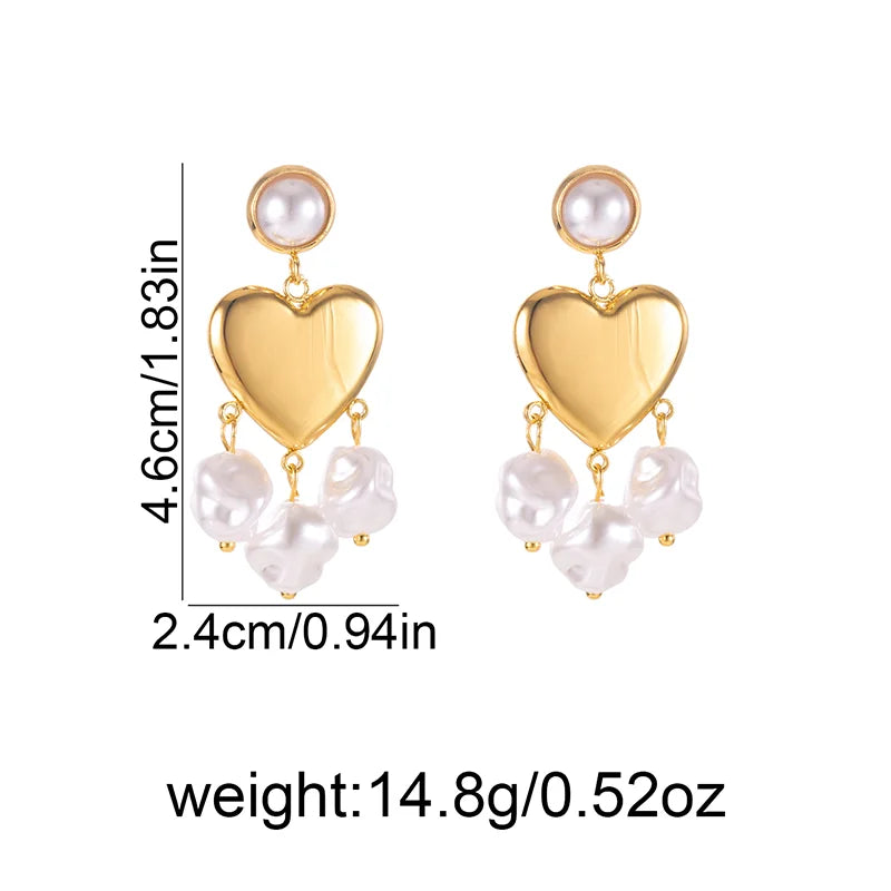 ANENJERY 316L Stainless Steel Imitation Pearls Hollow Heart Stud Earrings For Women French Vintage Luxury Niche Jewelry Gift