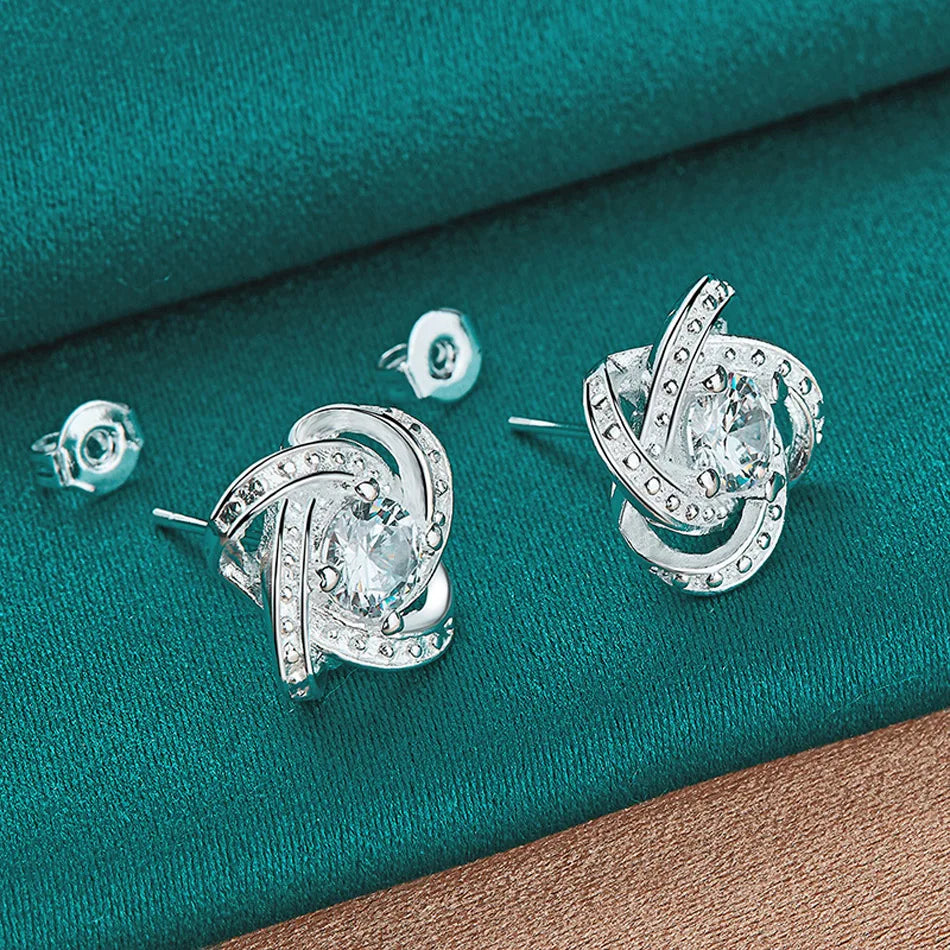 URMYLADY 925 Sterling Silver Four-Leaf Clover Zircon Earring Stud Earrings For Women Charm Wedding Engagement Fashion Jewelry