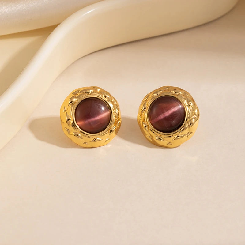 ANENJERY 316L Stainless Steel Colorful Round Card Stud Earrings For Women Fashion Simple New Popular Jewelry Gifts Wholesale