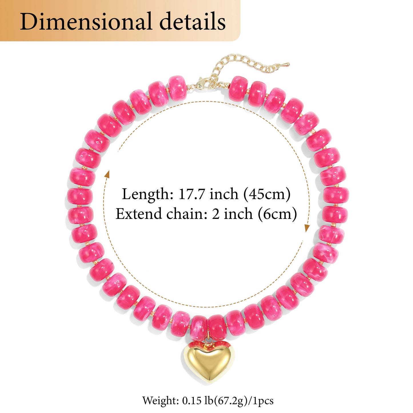 Badu Bohemia Colorful Acrylic Beaded Choker Necklace for  Women 14K Gold Plated Heart Pendant Summer Aesthetic Y2K Jewelry Gift