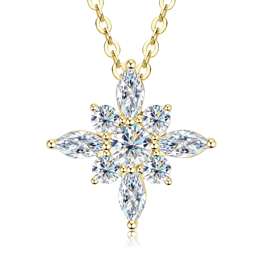 OXTAO Snow Star Moissanite Pendant Necklace 4mm D VVS1 For Women 14K Gold Filled Luxury Sparkling Charm Necklace Jewelry Gifts