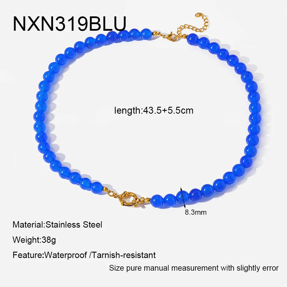 2026 Rainbow Cats Eye Glass Bead Choker Necklace 18K Gold Plated Stainless Steel Summer Bikini Gift for Women Girls