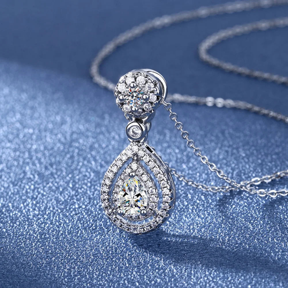 925 Sterling Silver Necklace Clavicle Chain Sparkling Zircon Teardrop Women's Pendant Necklace Birthday Party Gift Jewelry Gift