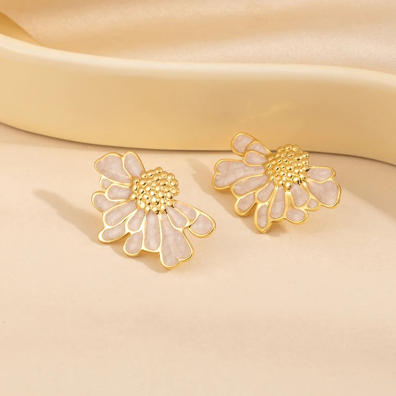 ANENJERY 316L Stainless Steel Drop Oil Flower Stud Earrings For Women Temperament Vintage Elegant Simple Jewelry Gifts Wholesale