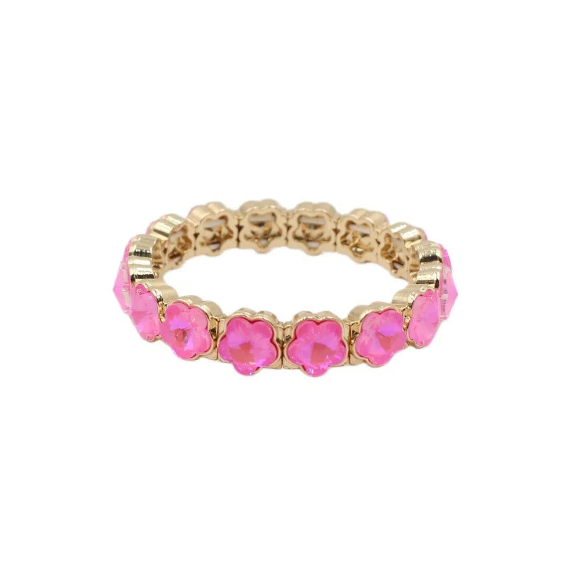 2026 Colored Rhinestone Flower Enamel Gold Bracelet Mocha Full Diamond Elastic Stacked Fashion Bridal Accessories