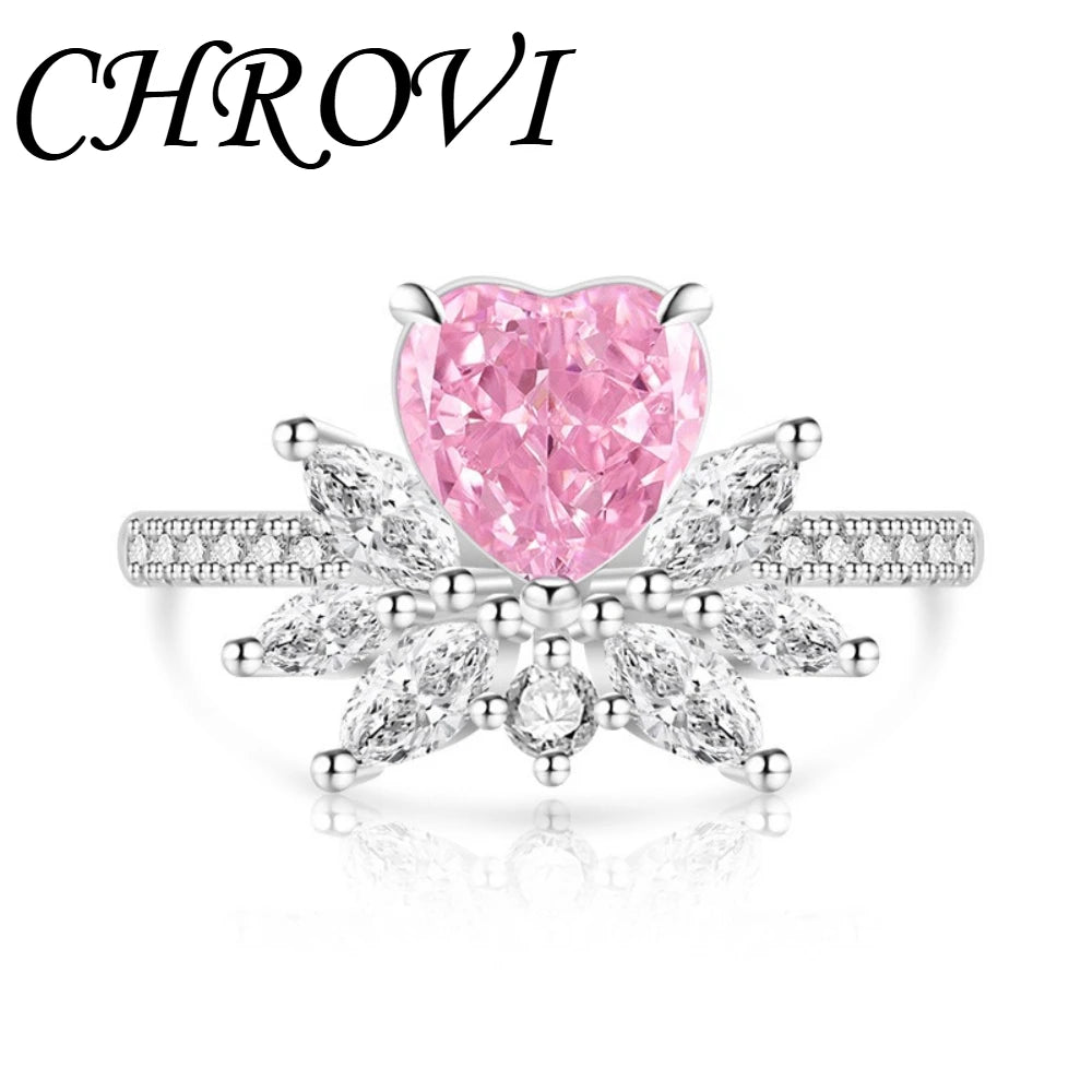 Light luxury 925sterling silver colorful gemstone ice flower ring for women,super sparkly high carbon diamond heart ring jewelry