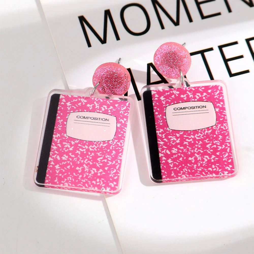 Creative Acrylic Notebook Dangle Earrings for Women Funny Geometric Drop Earring Party Jewelry Gifts