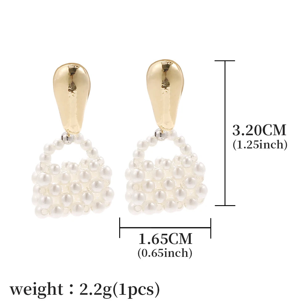Badu Handbag Shape Imitation Pearl Drop Earrings for Women 2025 New Fashion Jewelry Party Girl’s Elegant Accessories