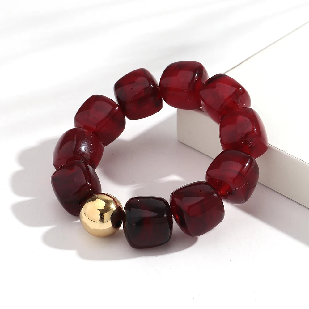 Acrylic Multicolor Irregular Beads Stretchy Bracelets Bangles for Women Resin Marbled Beaded Geometric Elastic Bracelet Jewelry