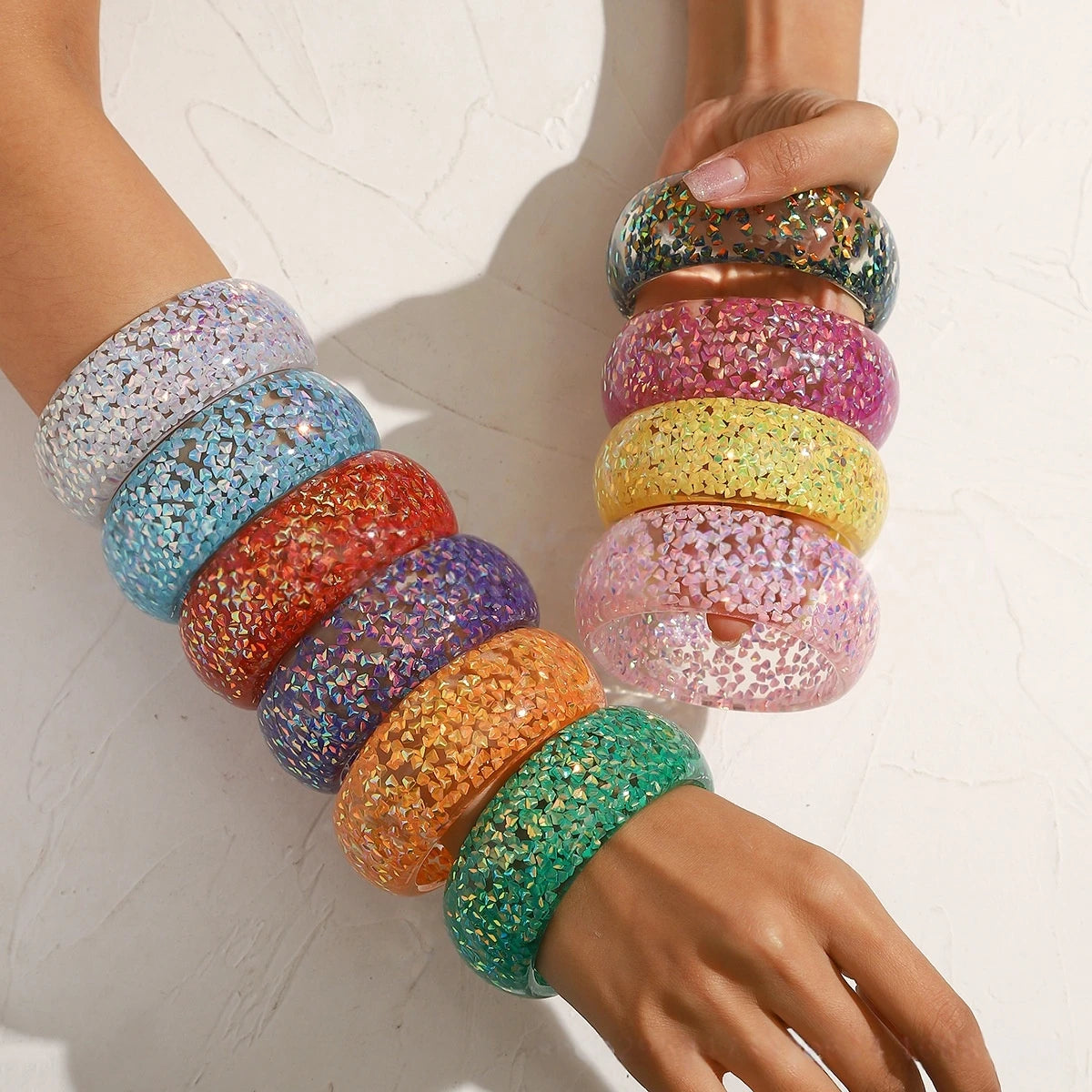 KMVEXO Irregular Geometric Colorful Foil Resin Wide Cuff Bangles for Women Girl Acrylic Wide Bracelets Bangle New Summer Jewelry