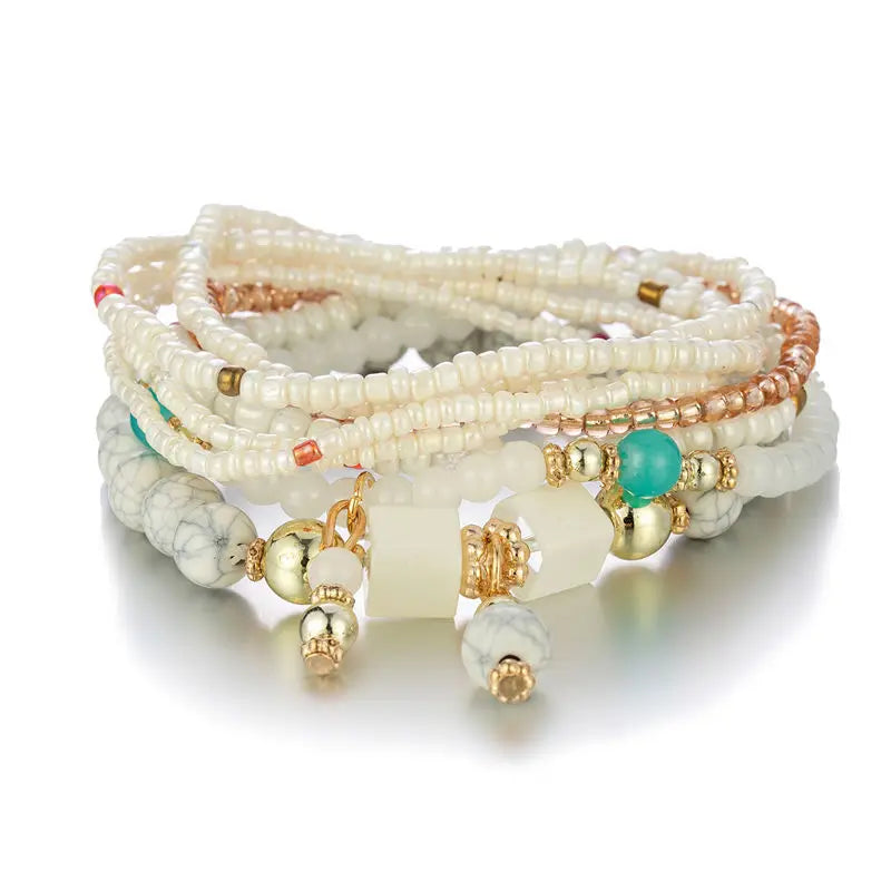 Bohemia Colorful Rice Beads Bracelet Set For Women Summer Handmade Beaded Chain Bangle Female Boho Ethnic Jewelry Gift